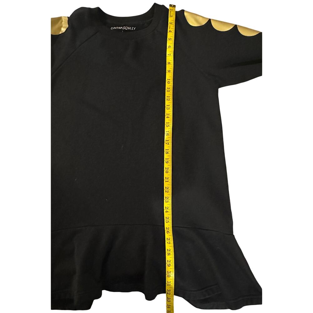 Black Scuba Sweatshirt Dress Gold Dots Ruffle Hem- Large - Picture 9 of 9